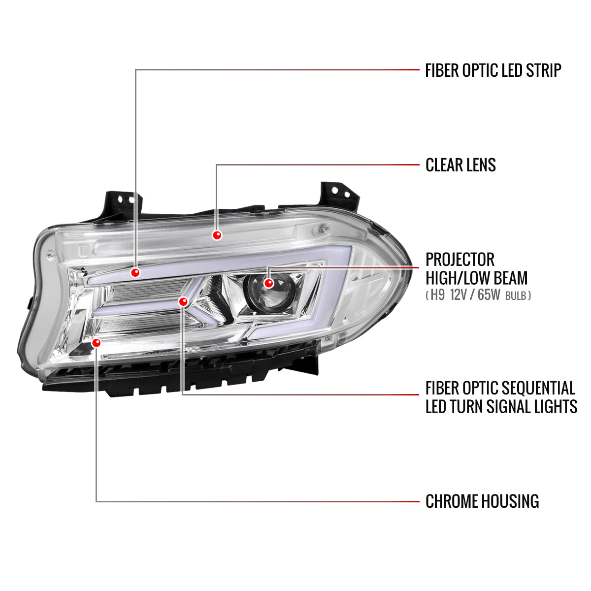 Spec-D 15-23 Dodge Charger Sequential Projector Headlights Chrome