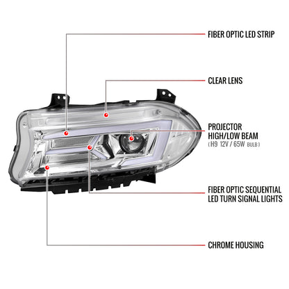 Spec-D 15-23 Dodge Charger Sequential Projector Headlights Chrome