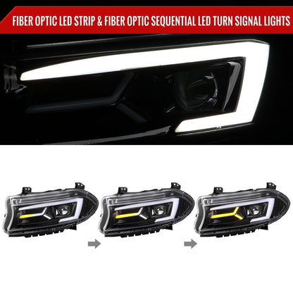 Spec-D 15-23 Dodge Charger Strip Projector Headlights SEQ Black