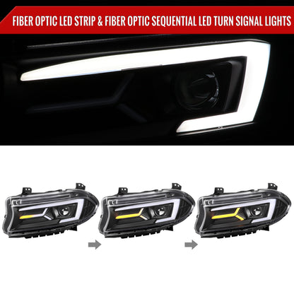 Spec-D 15-23 Dodge Charger Headlights LED Strip Sequential Black