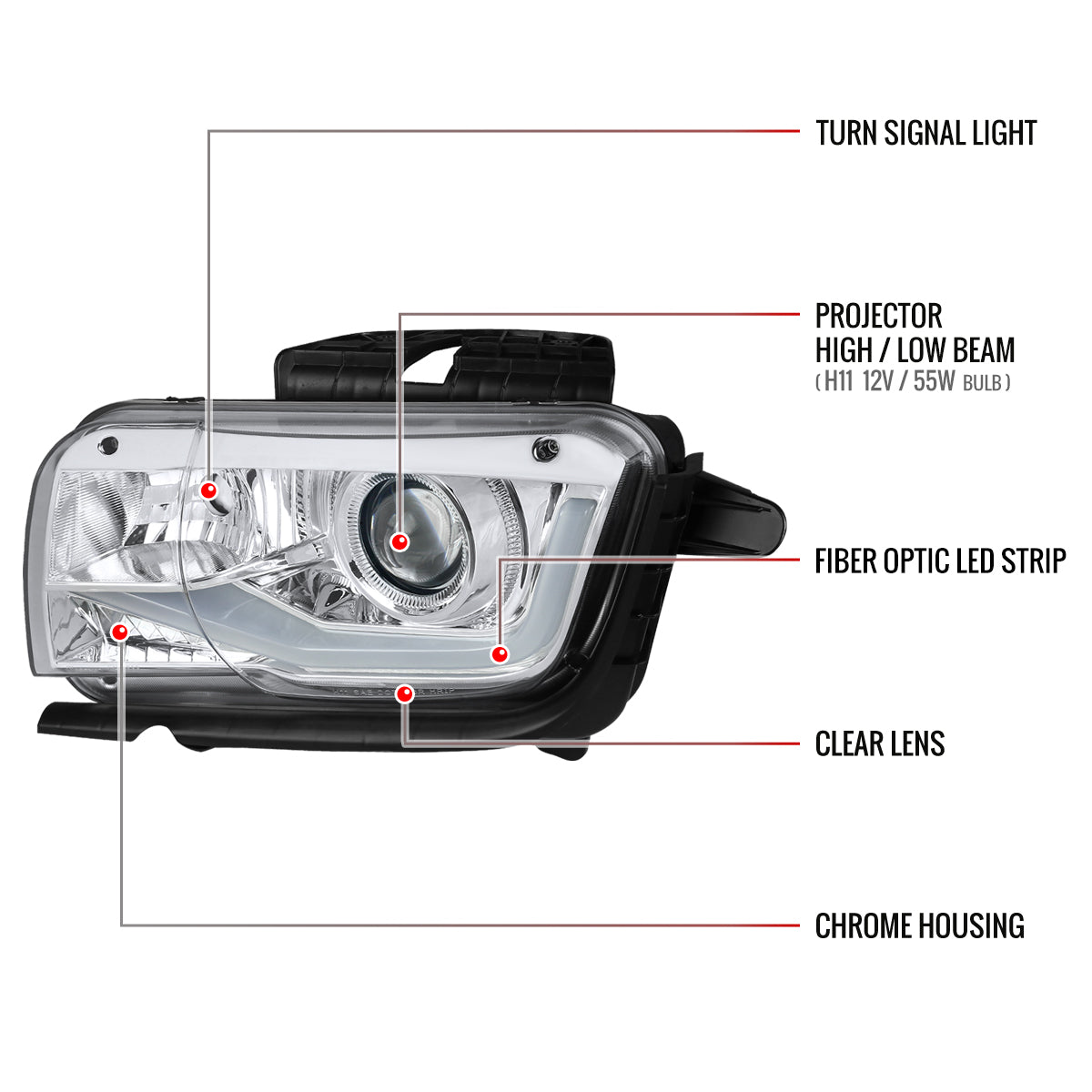 Spec-D 10-13 Chevy Camaro LED Bar Projector Headlights Chrome
