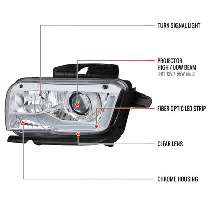 Spec-D 10-13 Chevy Camaro LED Bar Projector Headlights Chrome