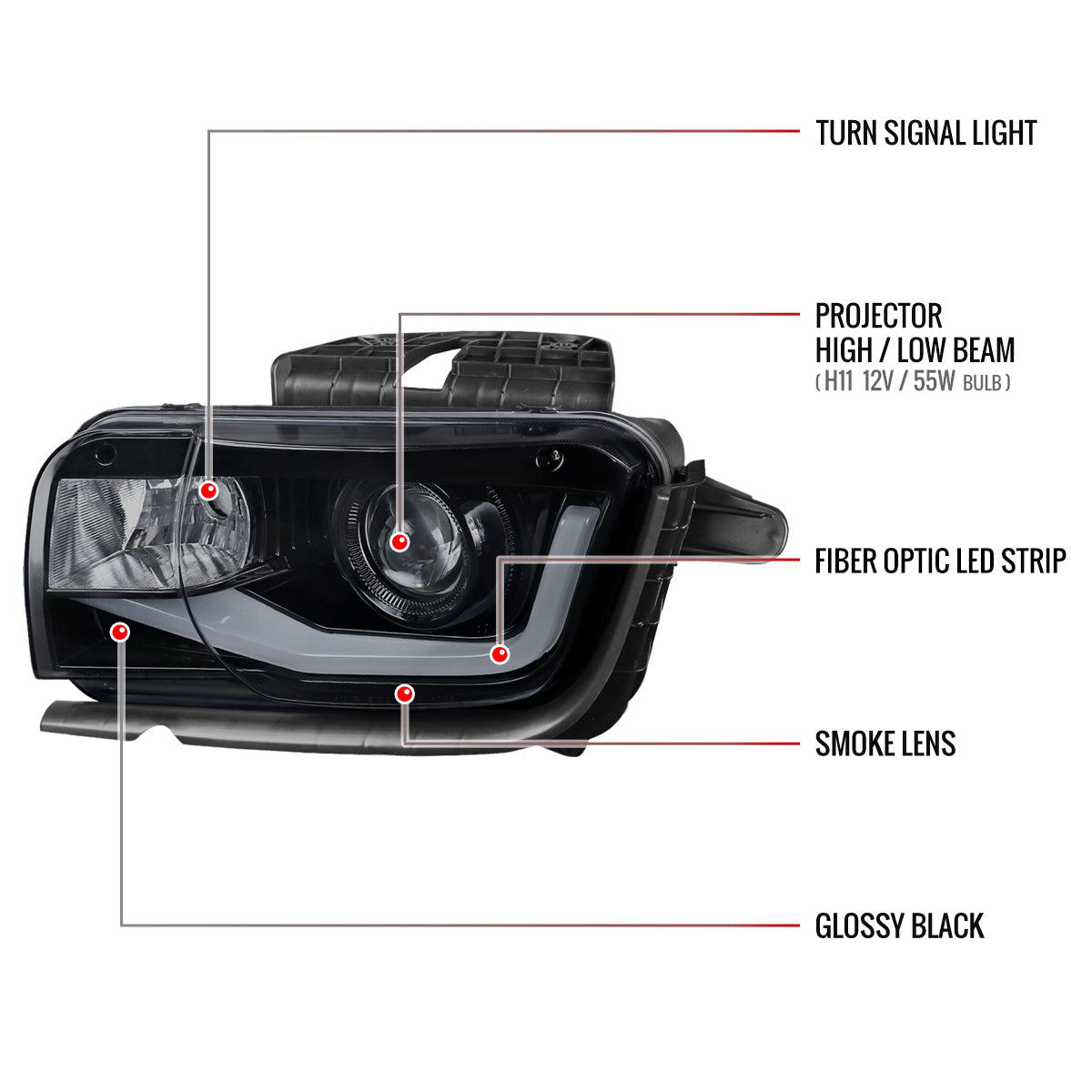Spec-D 10-13 Chevy Camaro LED Bar Projector Headlights GL BlackSmoked
