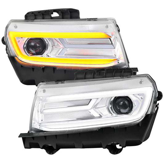 Spec-D 14-15 Chevy Camaro Projector Headlights SEQ LED Strip Chrome