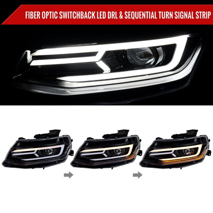 Spec-D 16-18 Chevy Camaro Headlights LED Strip Sequential Glossy Black