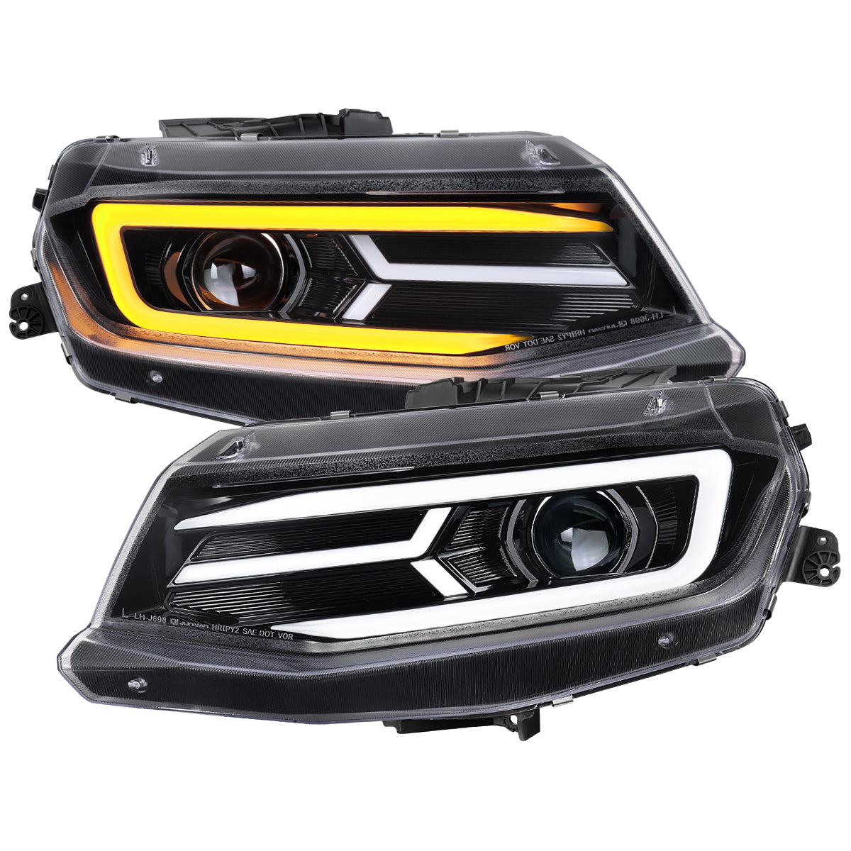 Spec-D 16-18 Chevy Camaro Headlights LED Strip Sequential Glossy Black