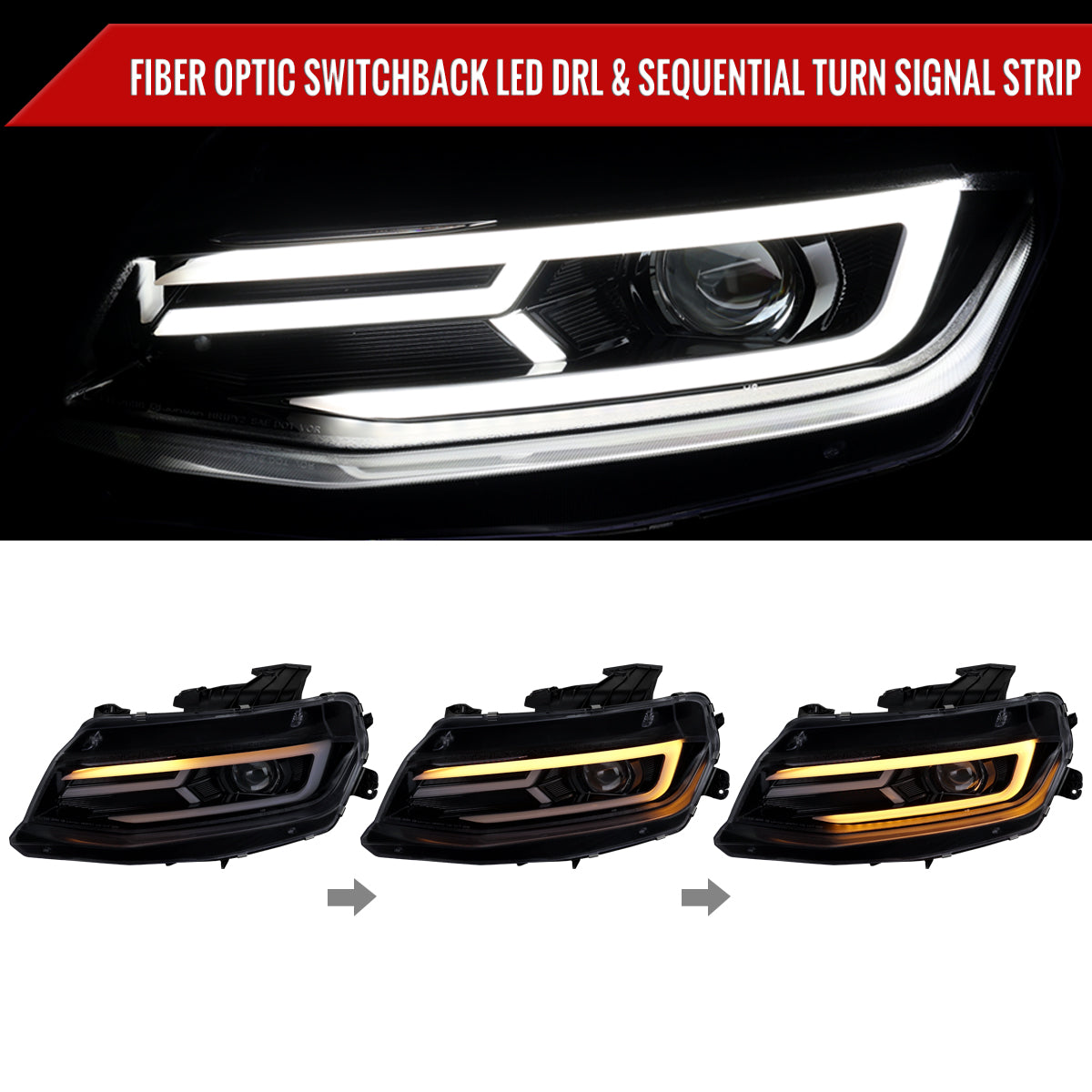 Spec-D 16-18 Chevy Camaro Sequential LED Headlights Chrome/Smoked