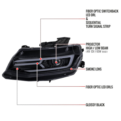 Spec-D 16-18 Chevy Camaro Sequential LED Headlights Chrome/Smoked