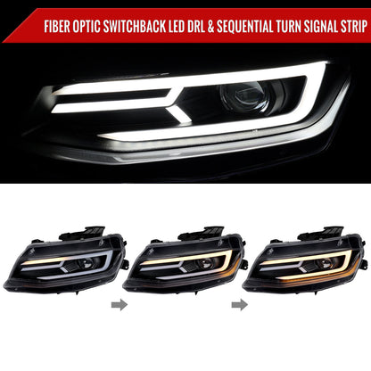 Spec-D 16-18 Chevy Camaro Headlights LED Strip Sequential Black