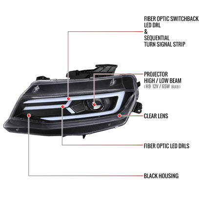 Spec-D 16-18 Chevy Camaro Headlights LED Strip Sequential Black