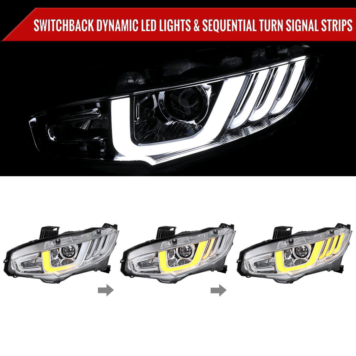 Spec-D 16-21 Honda Civic Sequential LED Headlights Chrome