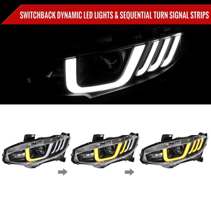 Spec-D 16-21 Honda Civic Projector Headlights LED SEQ Black/Clear