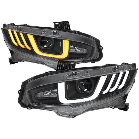 Spec-D 16-21 Honda Civic Projector Headlights LED SEQ Black/Clear