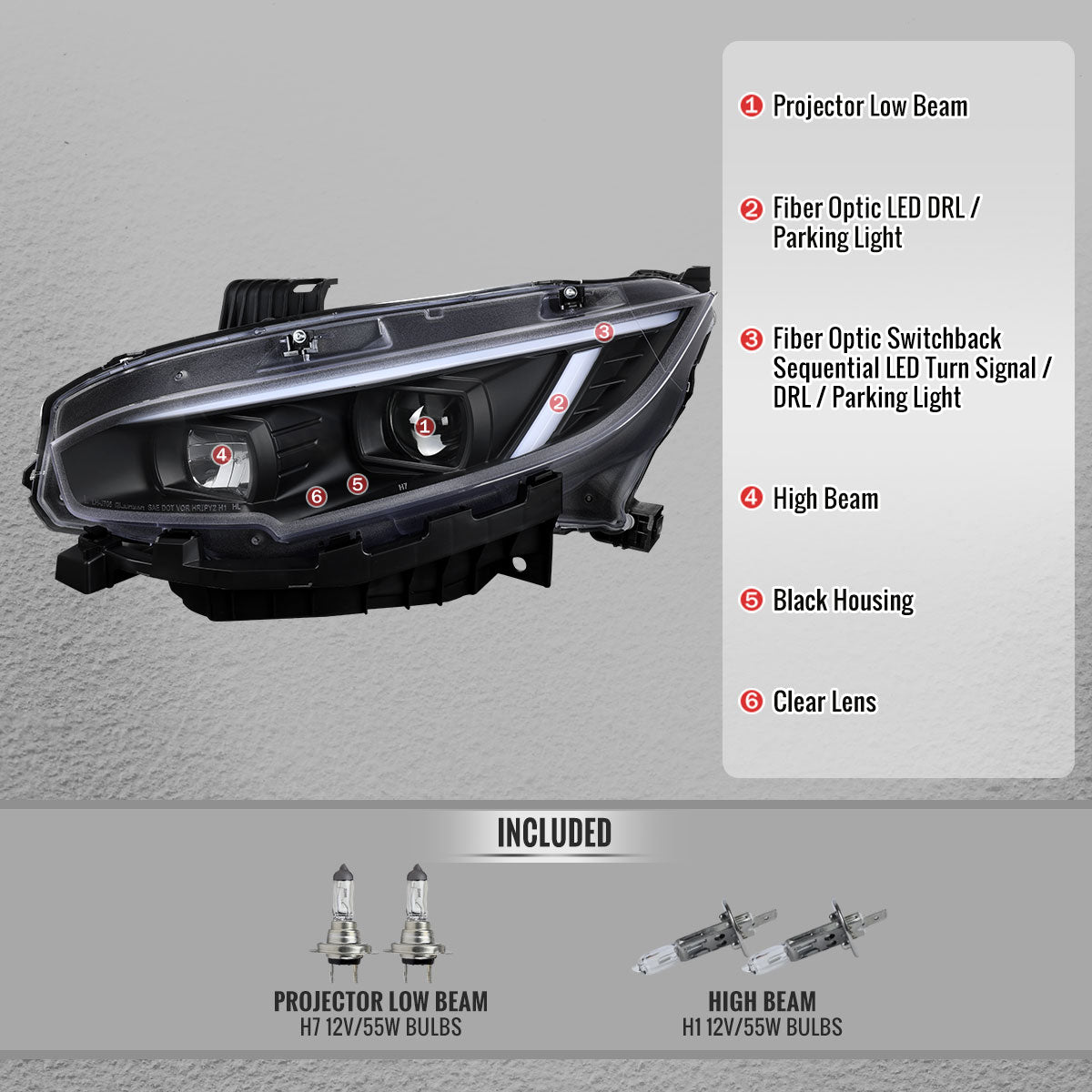 Spec-D 16-23 Toyota Tacoma Driver Projector Headlight Chrome