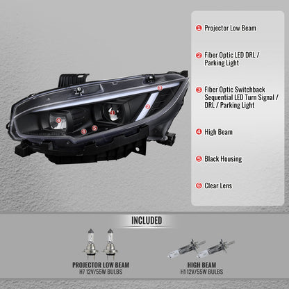 Spec-D 16-23 Toyota Tacoma Driver Projector Headlight Chrome
