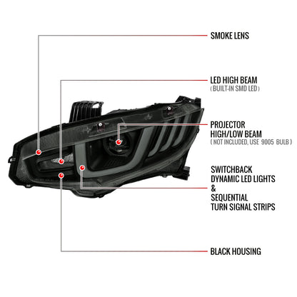 Spec-D 16-21 Honda Civic Projector Headlights LED SEQ Black/Smoked