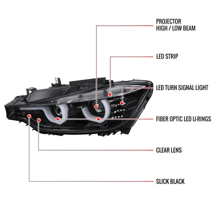 Spec-D 12-15 BMW F30 3-Series 4DR Projector Headlights HID Type Black