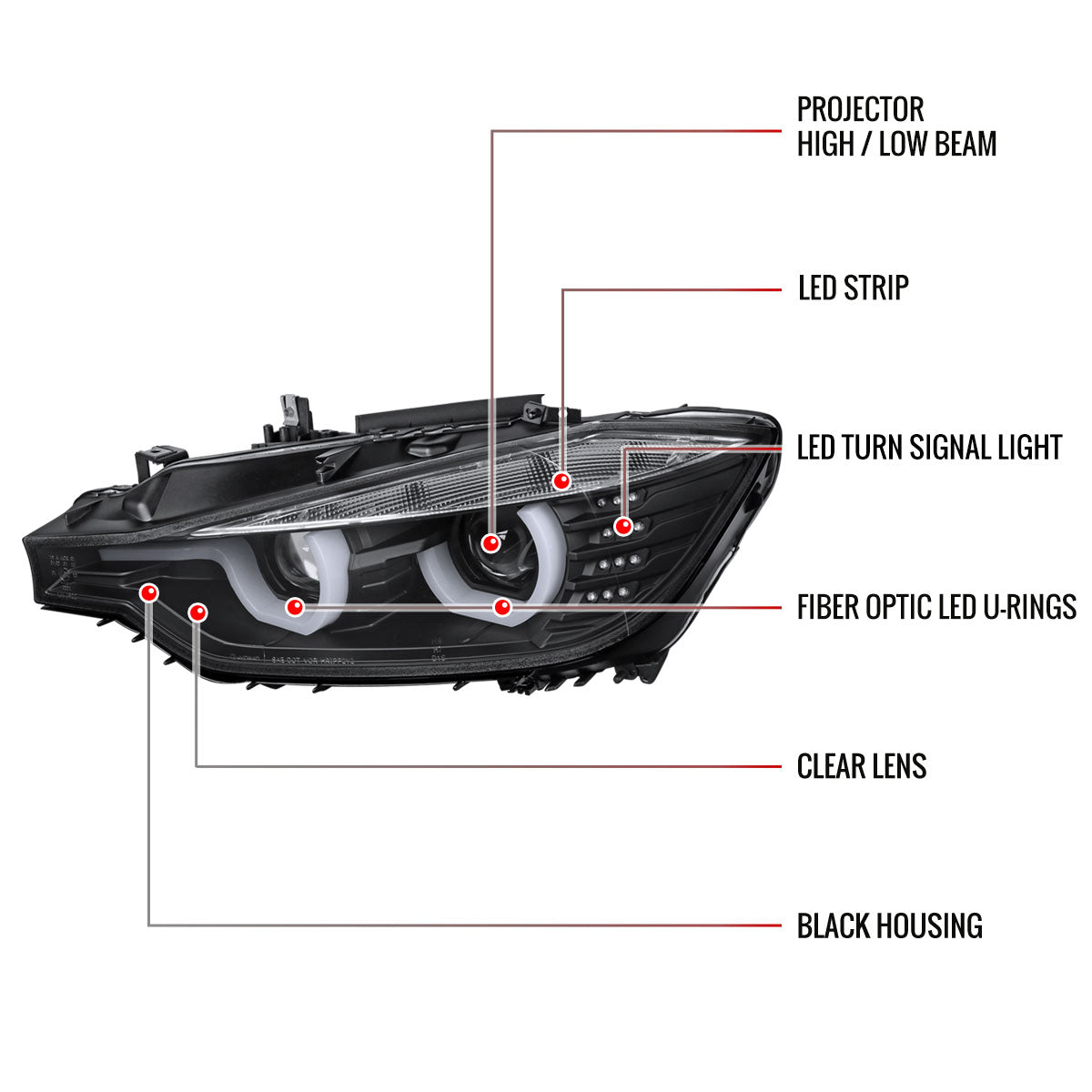 Spec-D 12-15 BMW F30 3-Series 4DR LED Projector Headlights HID Black
