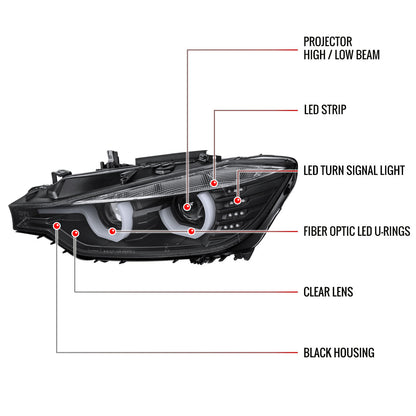Spec-D 12-15 BMW F30 3-Series 4DR LED Projector Headlights HID Black