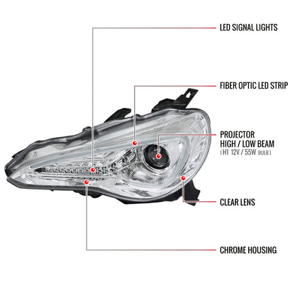 Spec-D 12-17 Scion FRS/86 Pro Headlights Strip & Turn Lights Chrome