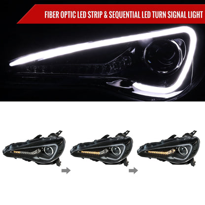 Spec-D 12-17 86 Scion FR-S Headlights LED Bar Sequential Glossy Black