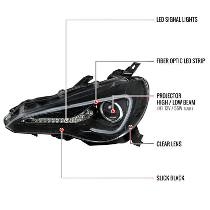 Spec-D 12-17 Scion FRS/ 86 LED Bar Projector Headlights Black