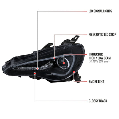 Spec-D 12-17 86/ Scion FRS Bar Projector Headlights GL Black/ Smoked