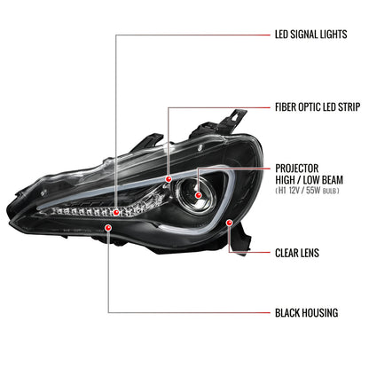 Spec-D 12-17 Scion FRS/ 86 Projector Headlights LED Bar Black