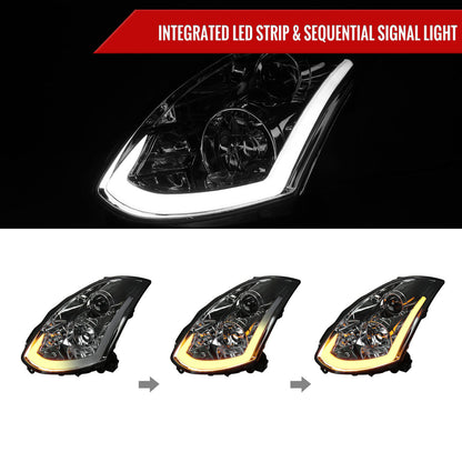 Spec-D 03-07 Infiniti G35 Coupe Headlights LED Bar Sequential Black