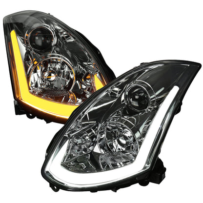 Spec-D 03-07 Infiniti G35 Coupe Headlights LED Bar Sequential Black