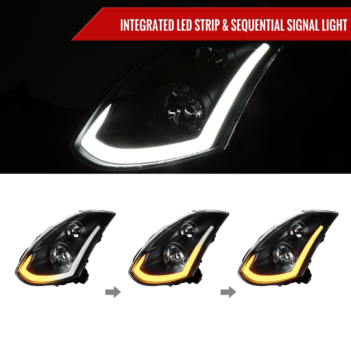 Spec-D 03-07 Infiniti G35 Coupe Headlights Sequential LED Bar Black