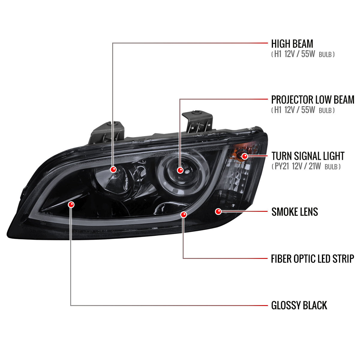 Spec-D 08-09 Pontiac G8 Projector Headlights LED Bar Black/Smoked