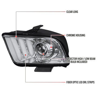 Spec-D 05-09 Ford Mustang LED Bar Projector Headlights Chrome