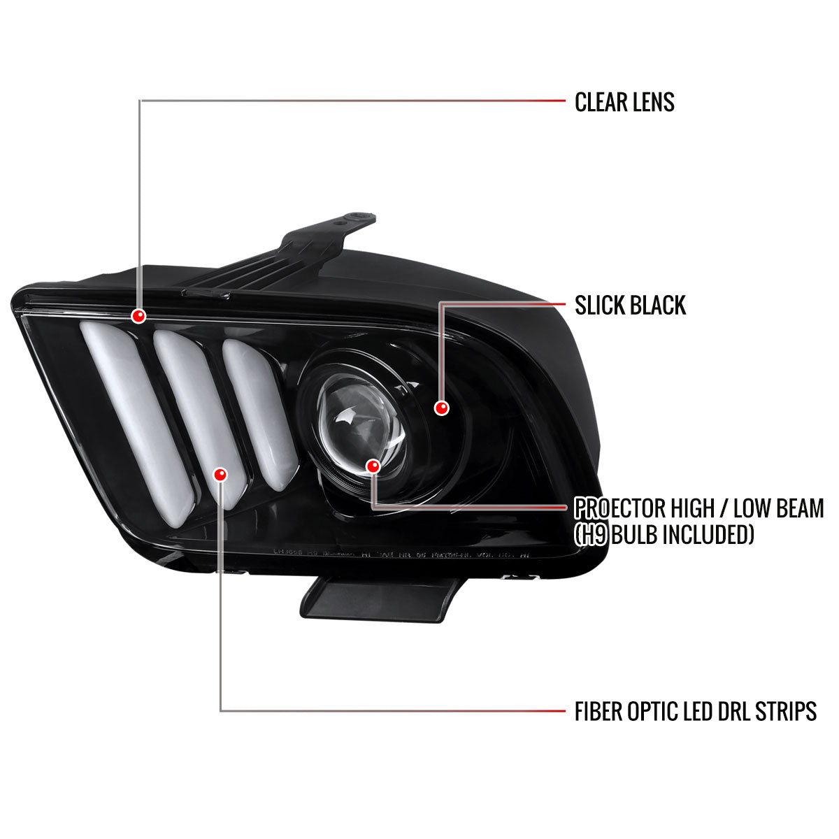 Spec-D 05-09 Ford Mustang LED Bar Projector Headlights Jet Black