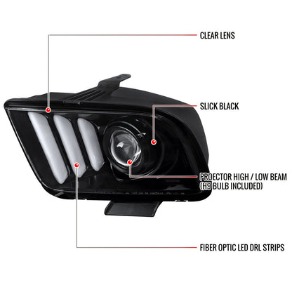Spec-D 05-09 Ford Mustang LED Bar Projector Headlights Jet Black