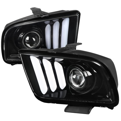 Spec-D 05-09 Ford Mustang LED Bar Projector Headlights Jet Black