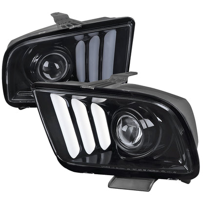 Spec-D 05-09 Ford Mustang LED Bar Projector Headlights Chrome/Smoked