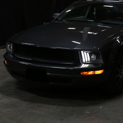 Spec-D 05-09 Ford Mustang LED Bar Projector Headlights Matte Black