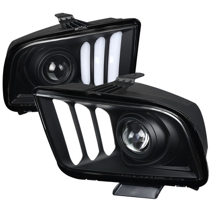 Spec-D 05-09 Ford Mustang LED Bar Projector Headlights Matte Black