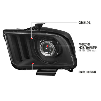 Spec-D 05-09 Ford Mustang H1 bulb Projector Headlights Black