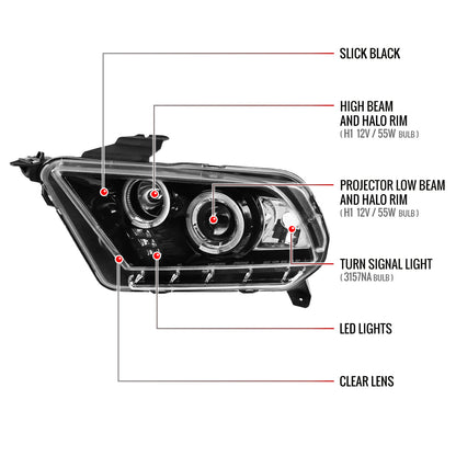 Spec-D 10-14 Ford Mustang Headlights Dual Projector Jet Black/Clear