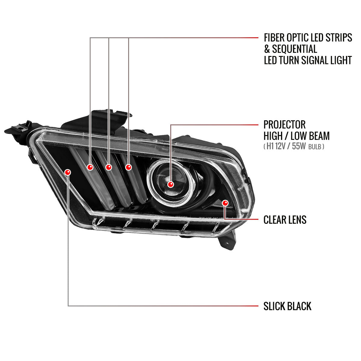 Spec-D 10-14 Ford Mustang Headlights Sequential Turn Signals Black