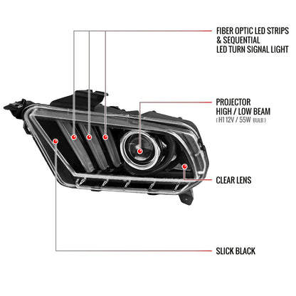Spec-D 10-14 Ford Mustang Headlights Sequential Turn Signals Black