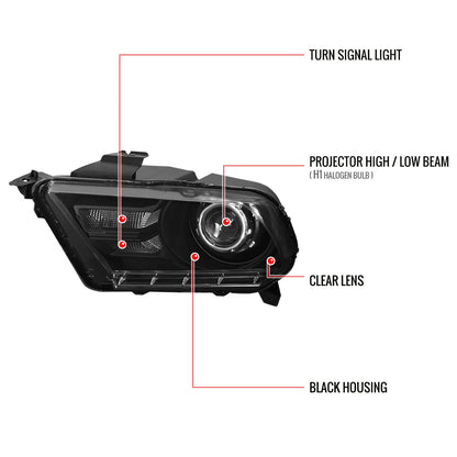 Spec-D 10-14 Ford Mustang Retrofit Style Projector Headlights Black