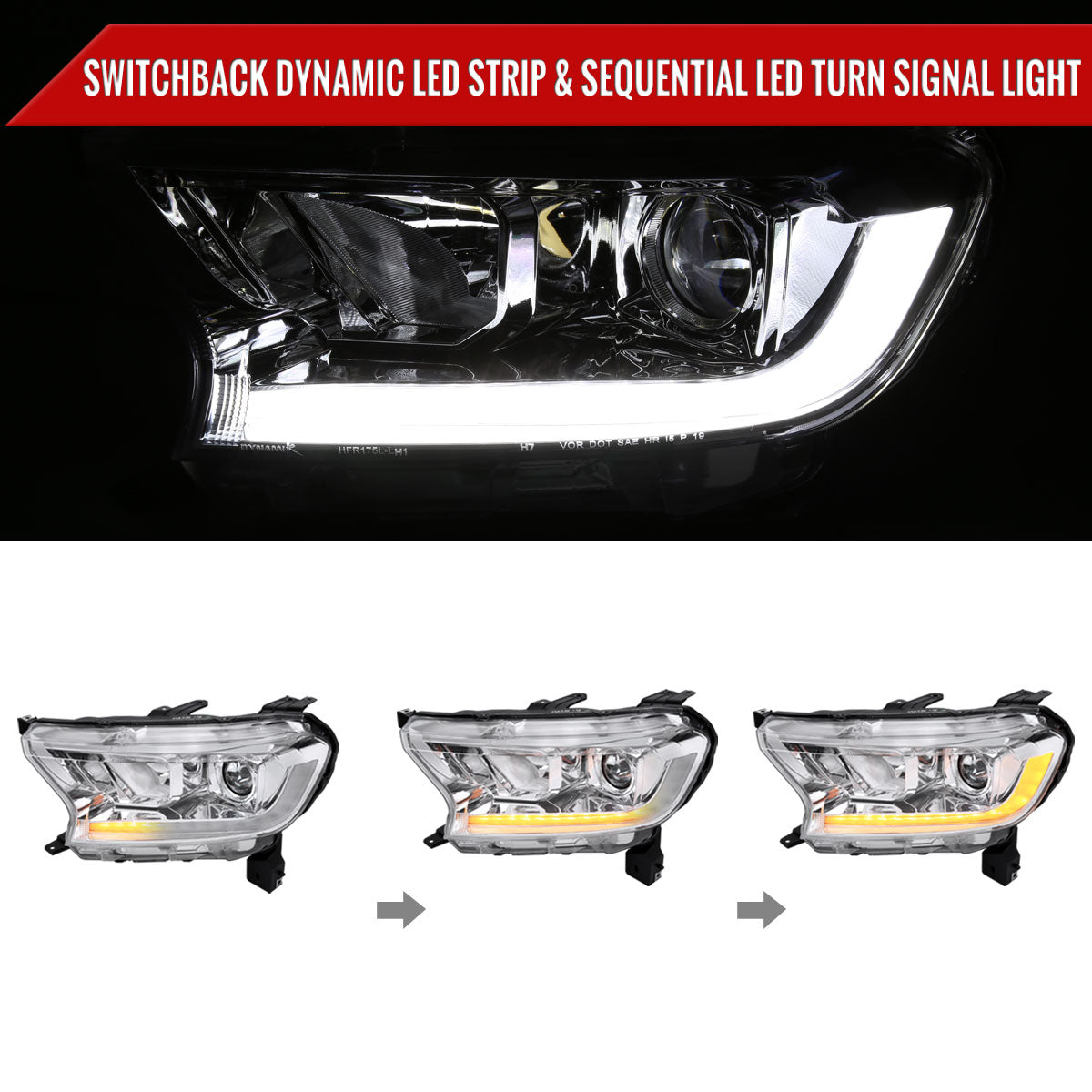 Spec-D 19-22 Ford Ranger SEQ LED Bar Projector Headlights Chrome