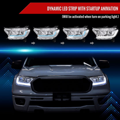 Spec-D 19-22 Ford Ranger SEQ LED Bar Projector Headlights Chrome