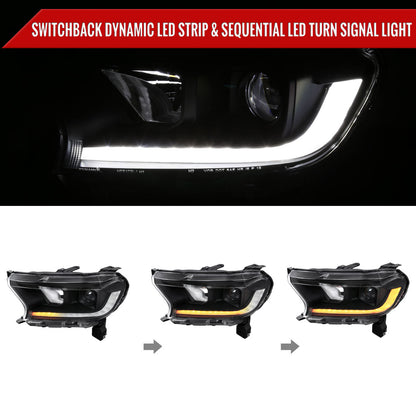 Spec-D 19-22 Ford Ranger SEQ LED Bar Projector Headlights Black