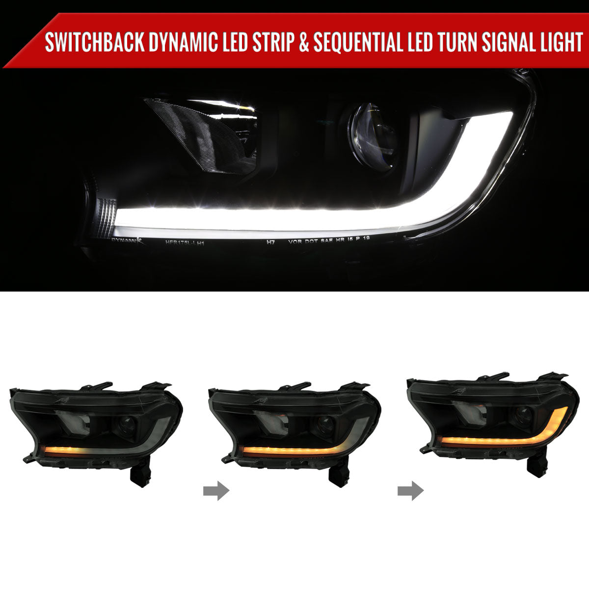 Spec-D 19-22 Ford Ranger SEQ LED Bar Projector Headlights Black/Smoked
