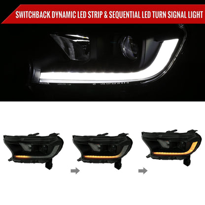 Spec-D 19-22 Ford Ranger SEQ LED Bar Projector Headlights Black/Smoked