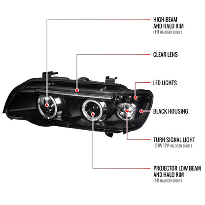 Spec-D 01-03 BMW E53 X5 Halo Projector Headlights Black